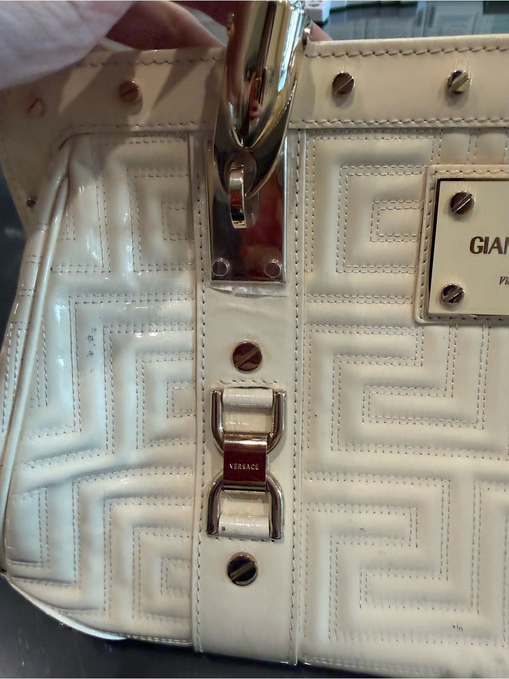 Vintage Gianni Versace Couture White Patent Leather Top Handle Bag Made in Italy - Picture 7 of 16